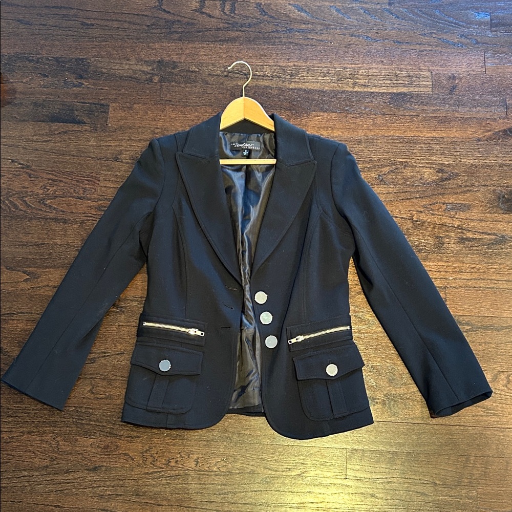 Cache Contour Collection Women’s Black Blazer with Silver Accents Size Medium